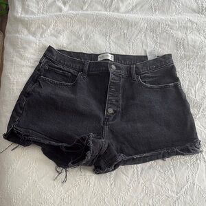 Abercrombie & Fitch Black Jean Shorts High-Waisted Distressed